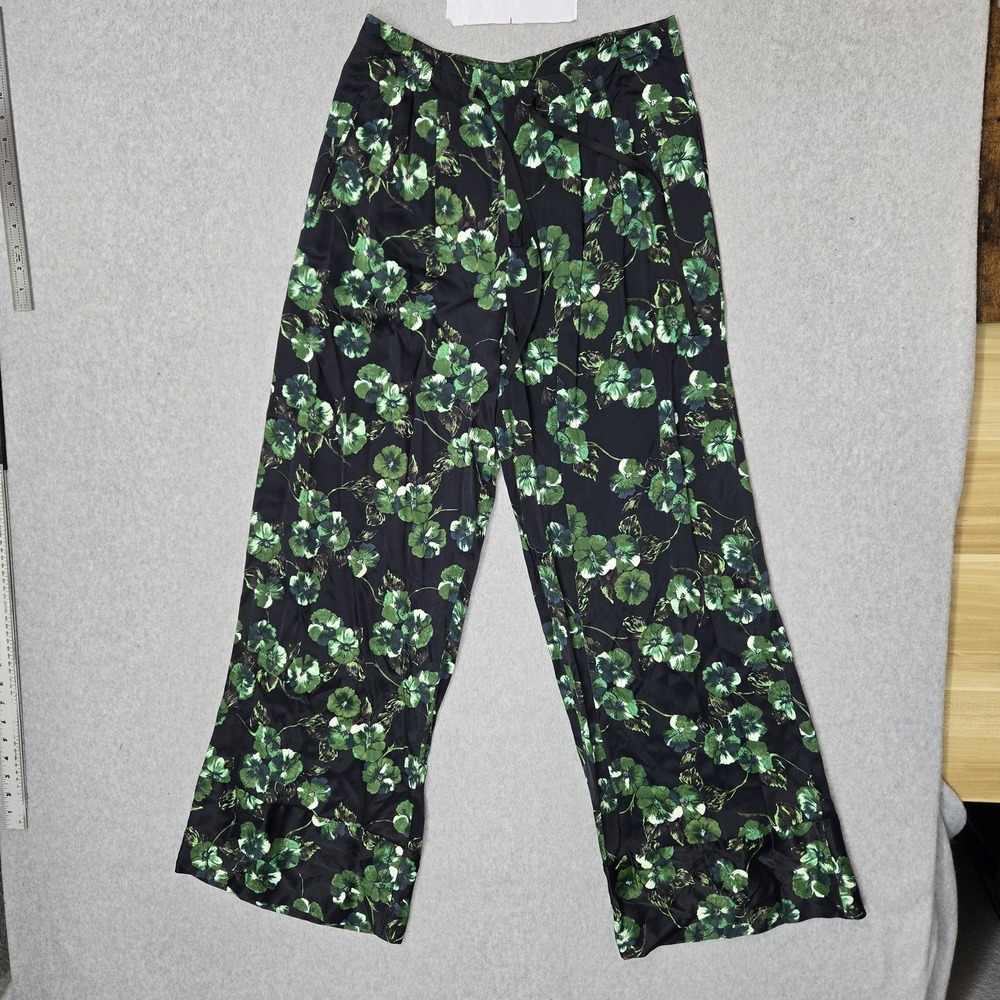Elevenses Women Pants 4 Black Floral Garden Coastal Grandmother Button 31" NWT